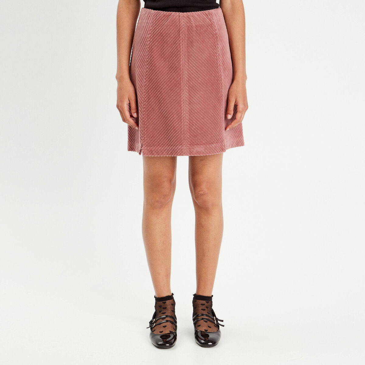 Jupe trapèze en velours vieux rose femme