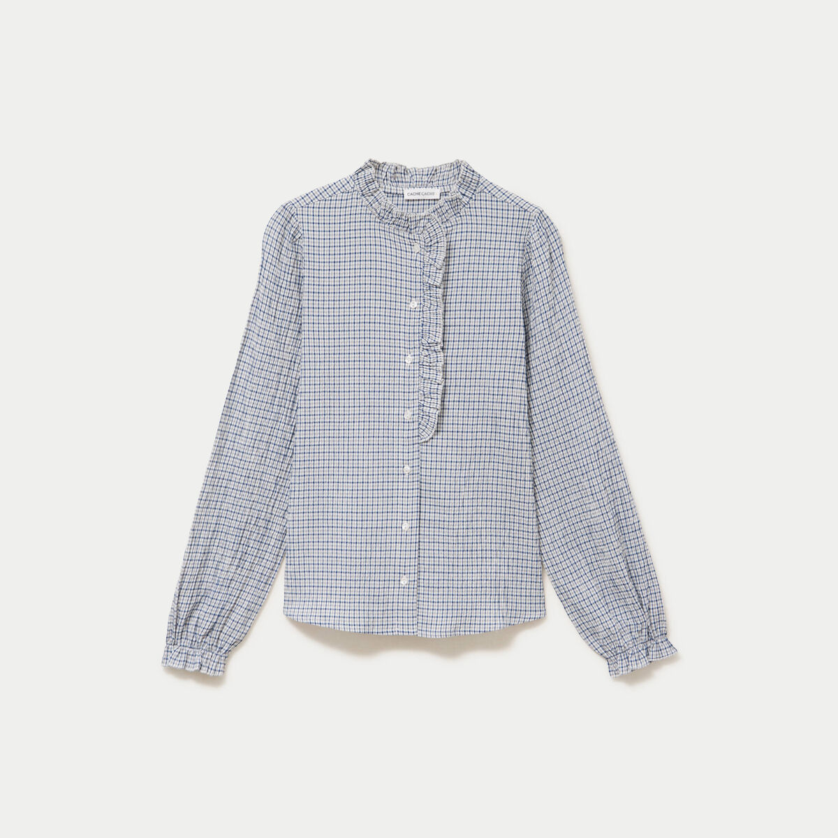 Chemise droite manches longues bleu fonc&eacute; femme