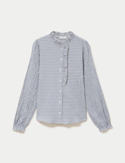 Chemise droite manches longues bleu fonc&eacute; femme