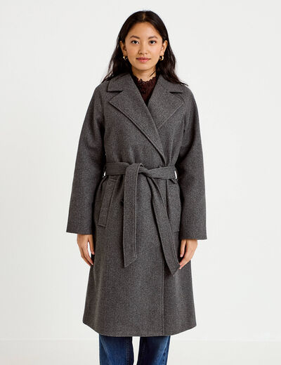 Manteau droit mi-long &agrave; manches longues gris femme