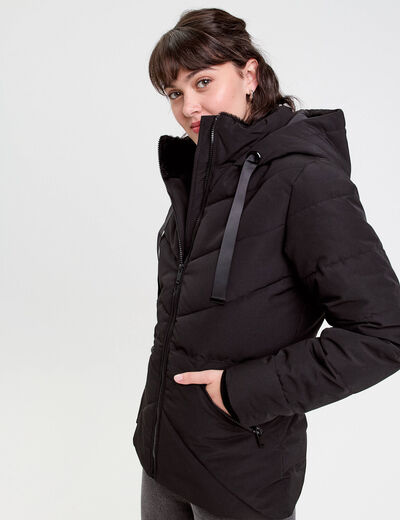Doudoune cintrée à capuche noir femme
