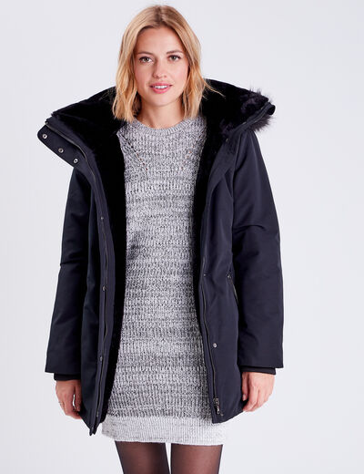 Parka droite avec capuche noir femme