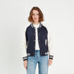 Veste boutonnée col teddy bleu marine femme
