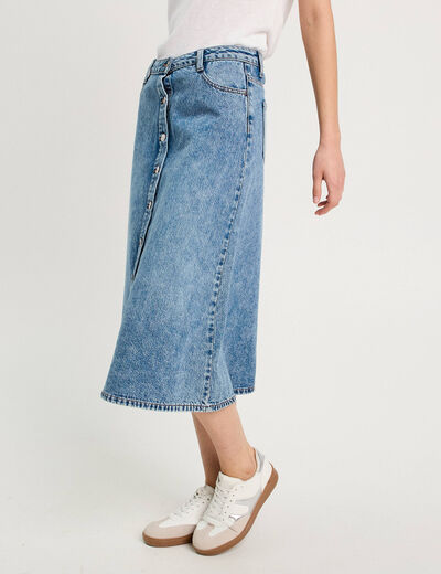 Jupe longue trapèze en jean denim double stone femme