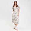 Robe évasée col v manches courtes blanc femme