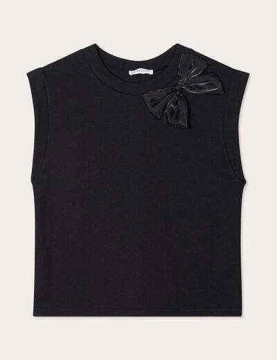 T-shirt détail noeud noir femme