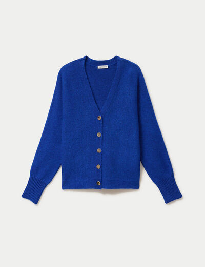 Gilet ajust&eacute; col v manches longues bleu electrique femme