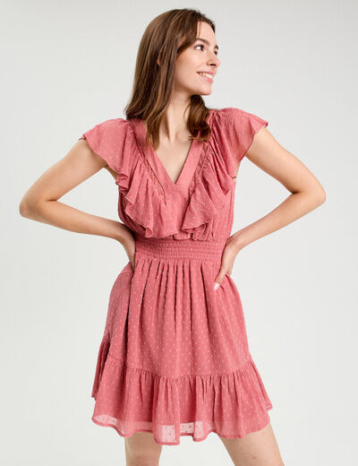 Robe évasée plumetis vieux rose femme