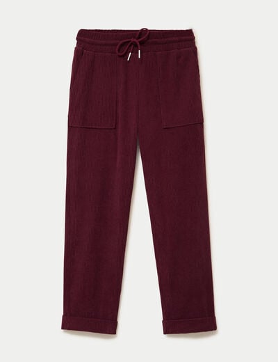 Pantalon jogging velours bordeaux femme