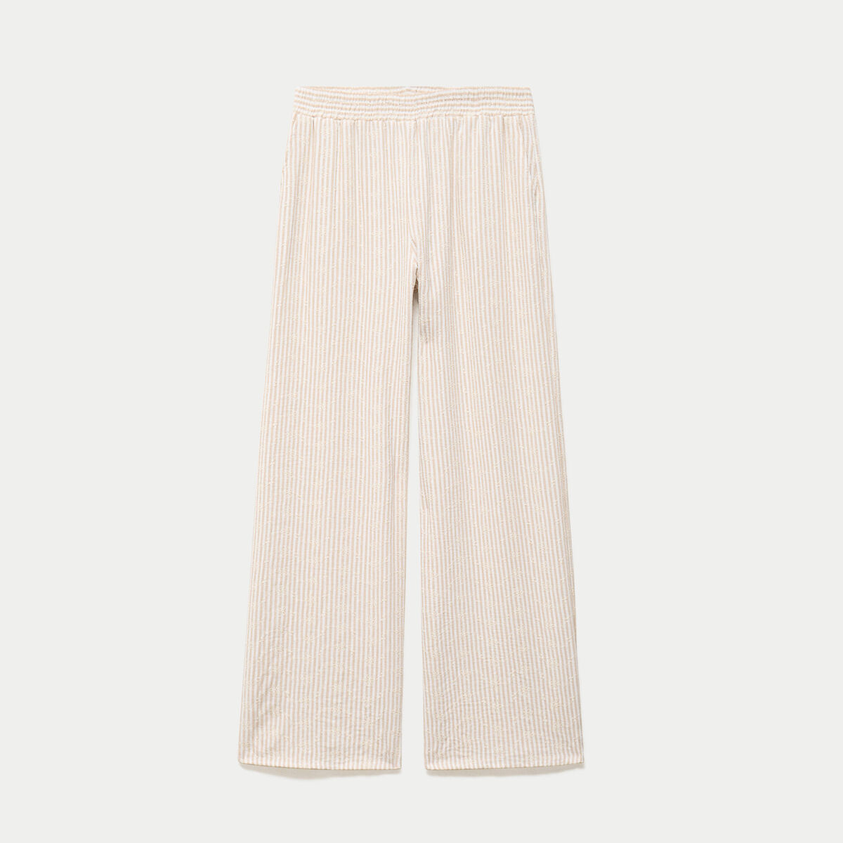 Pantalon large brod&eacute; beige femme