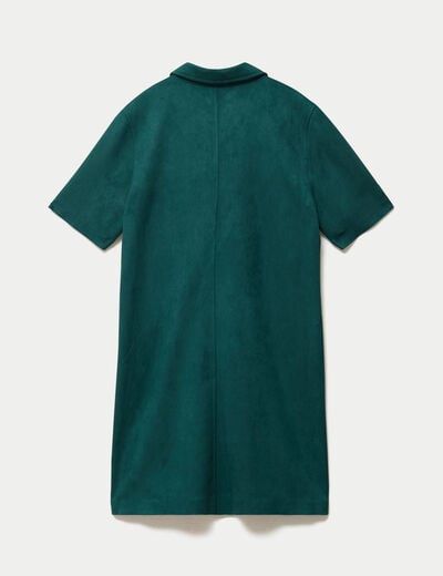 Robe droite 3/4 manches courtes daim vert fonc&eacute; femme