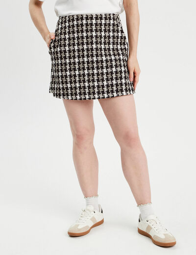 Jupe-short trapèze tweed noir femme