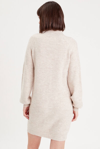 Robe pull droite col montant sable femme