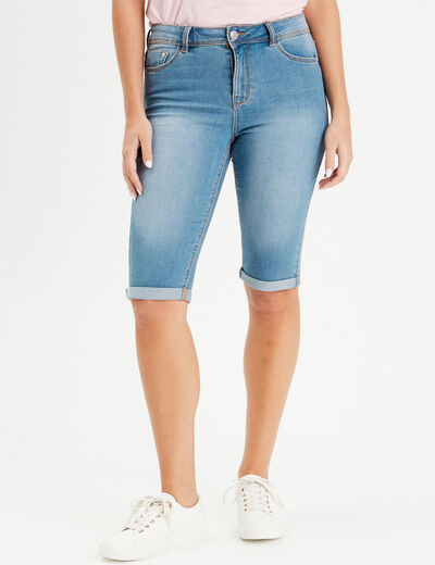 Bermuda slim en jean denim double stone femme