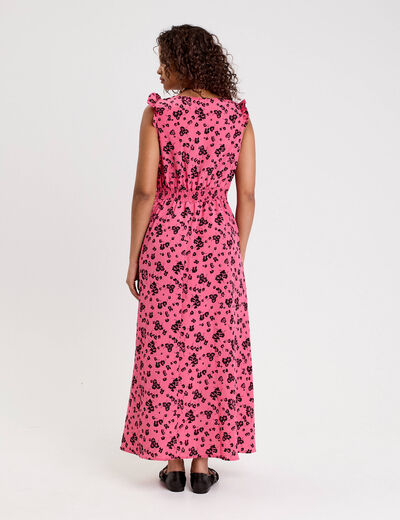 Robe longue évasée col v sans manches rose femme