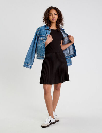 Robe droite plissée noir femme