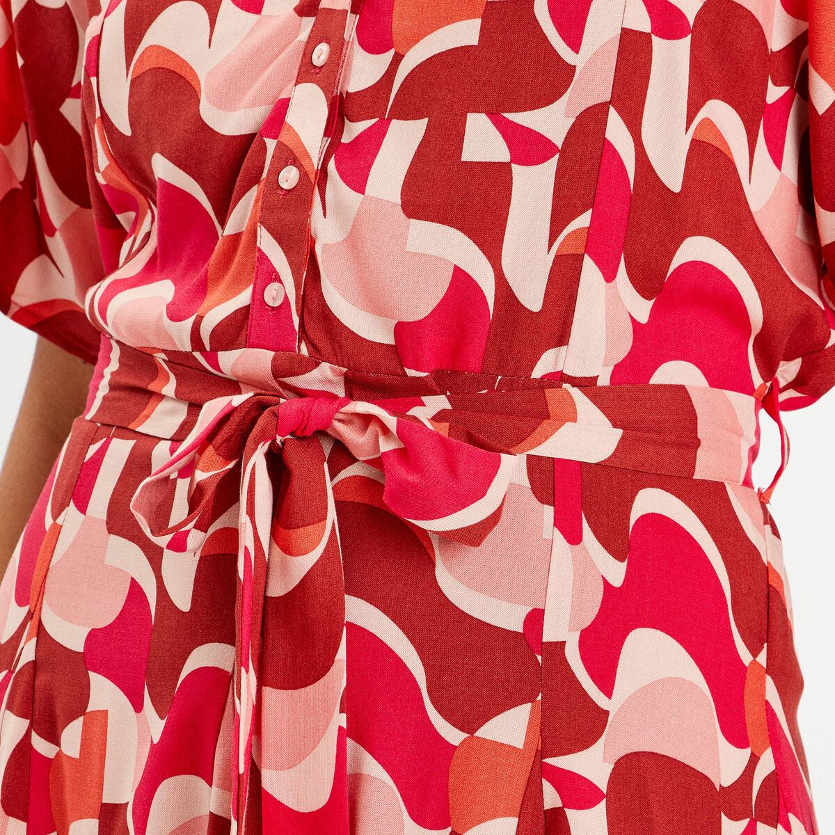 Robe chemise évasée fluide rose femme