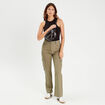 Pantalon large poches cargo vert kaki femme