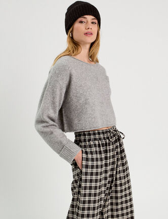 Pull cropped manches longues gris foncé femme