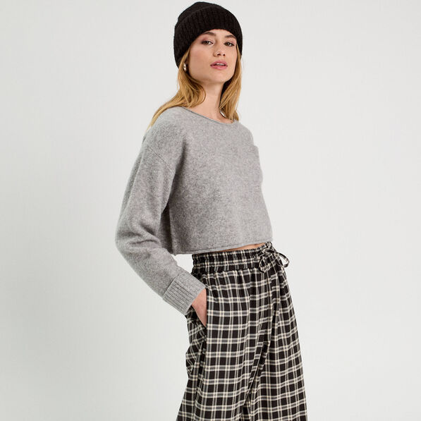 Pull cropped manches longues gris foncé femme