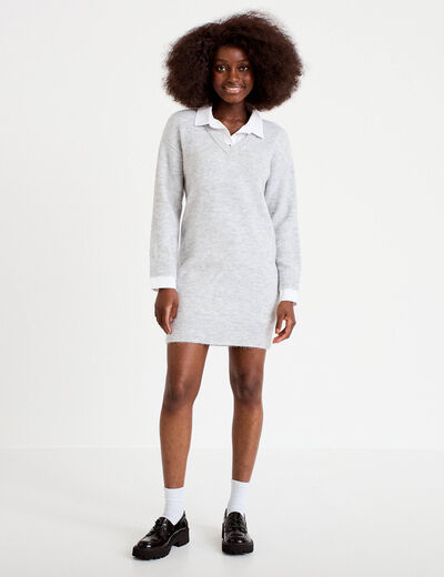 Robe pull droite manches longues gris femme