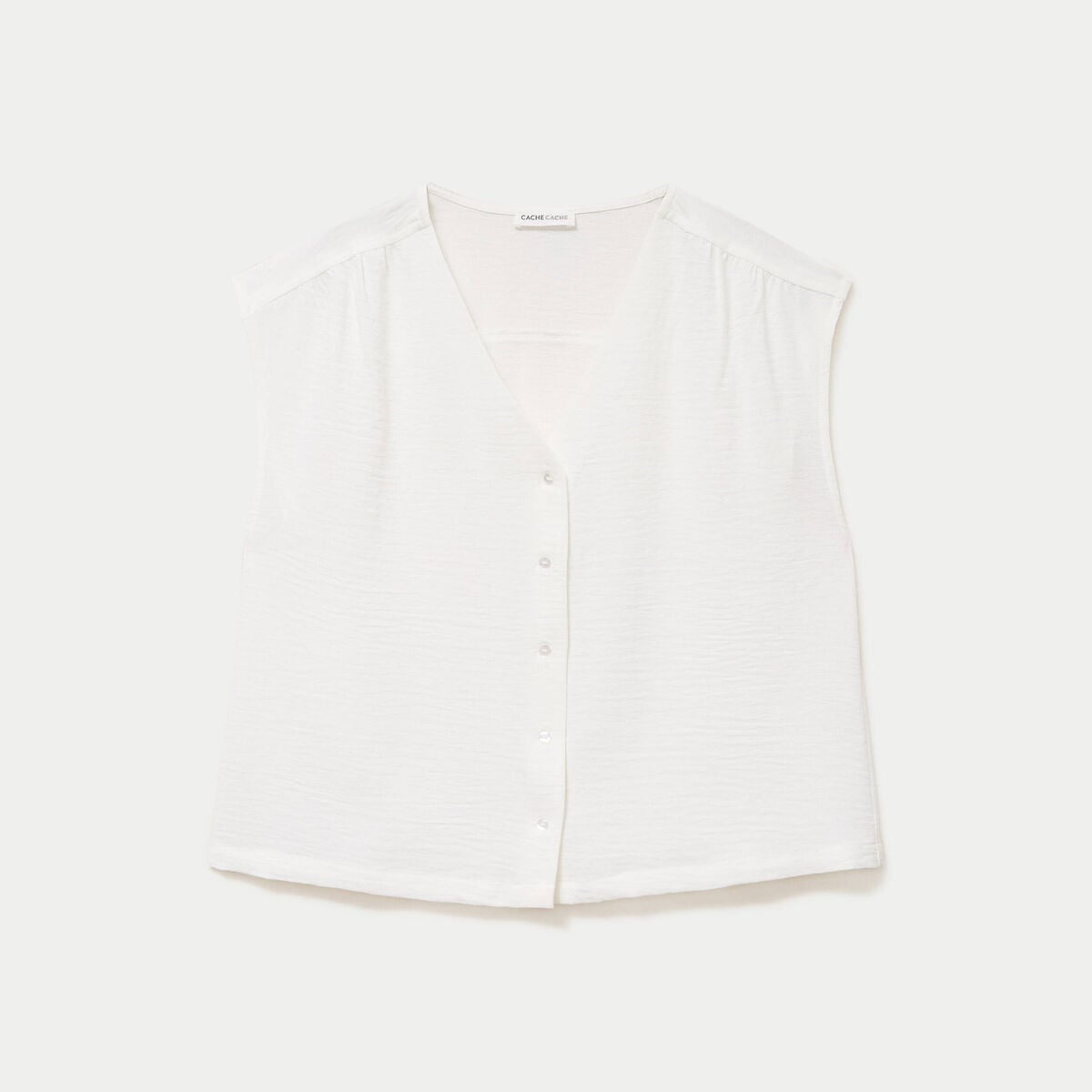 Blouse droite sans manches col v ecru femme