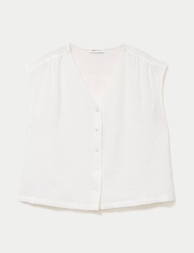 Blouse droite sans manches col v ecru femme