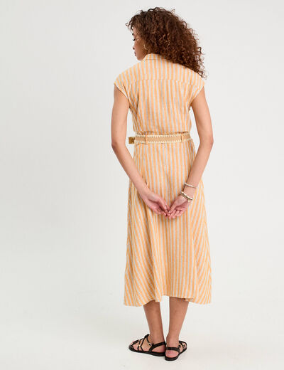 Robe chemise midi contenant du lin jaune femme