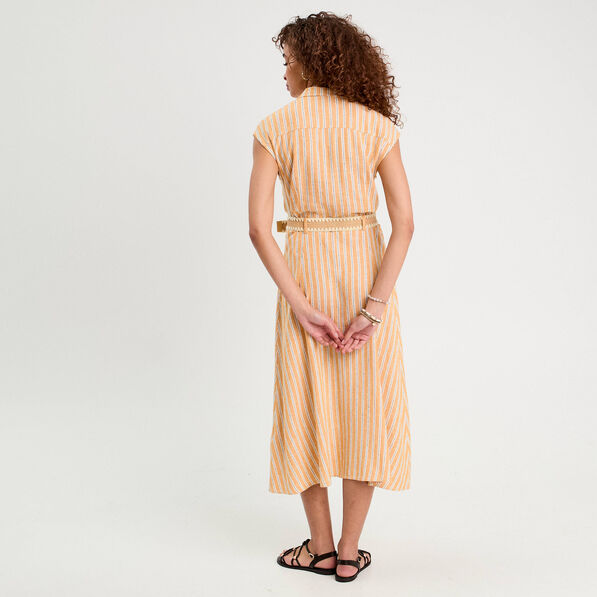 Robe chemise midi contenant du lin jaune femme