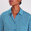 Chemise manches longues satin bleu femme