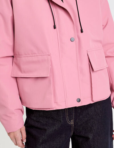 Veste courte bas resserré à capuche rose clair femme