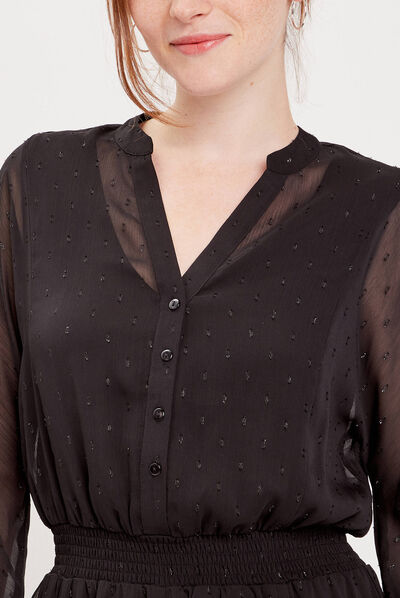Robe évasée manches longues noir femme