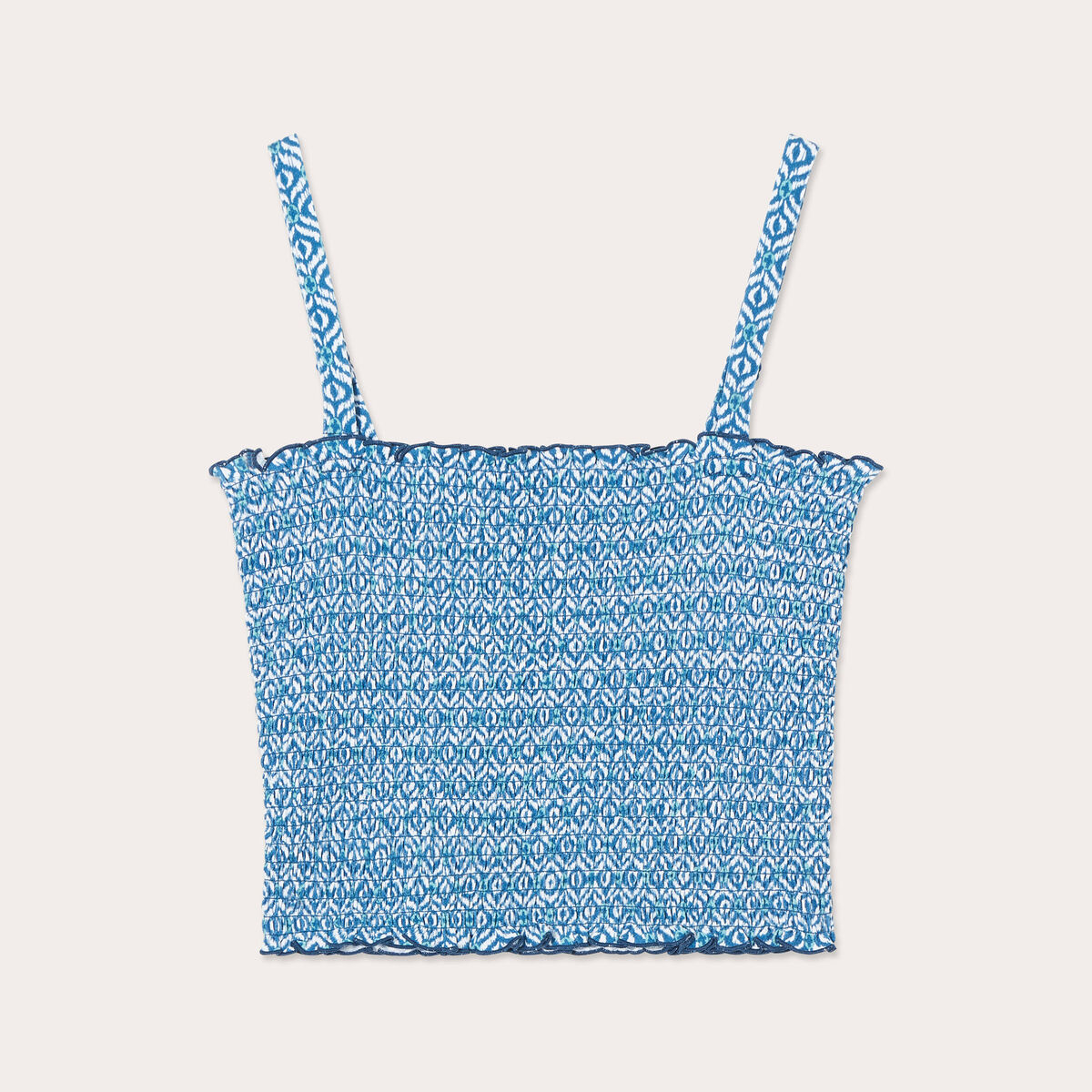 Bandeau smocké cropped bleu femme