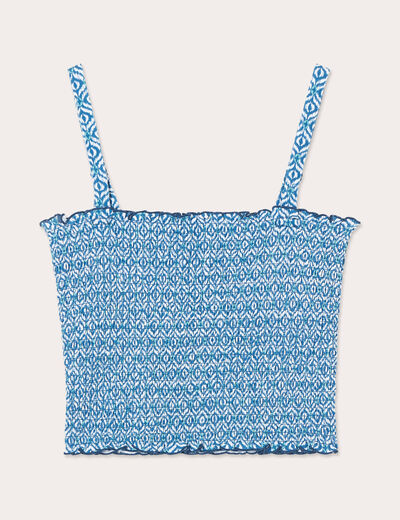 Bandeau smocké cropped bleu femme