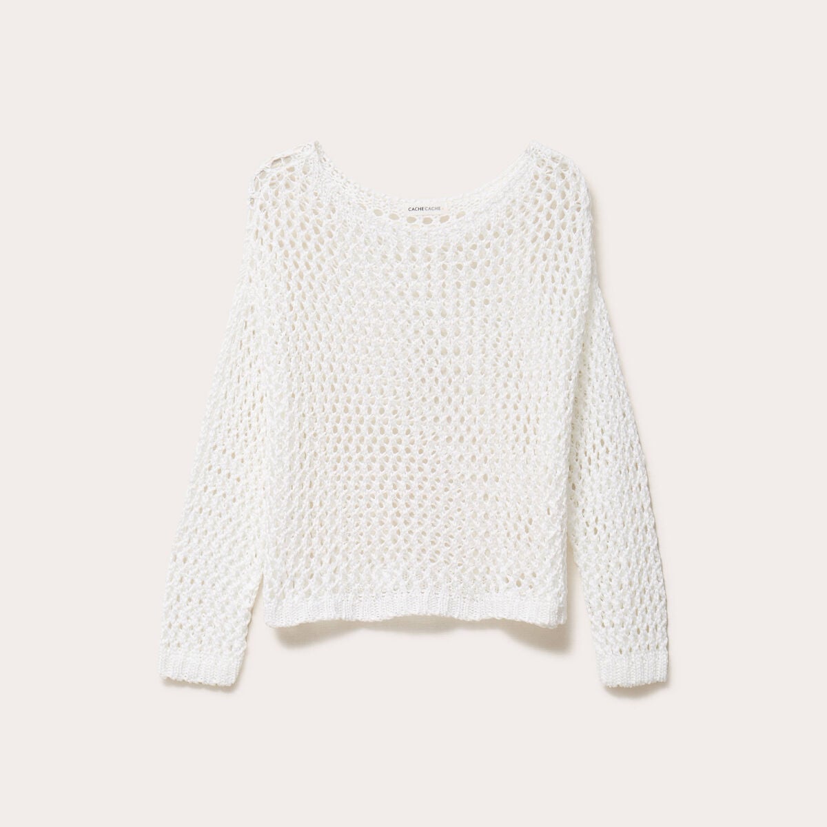 Pull ajour&eacute; manches longues dentelle blanc femme
