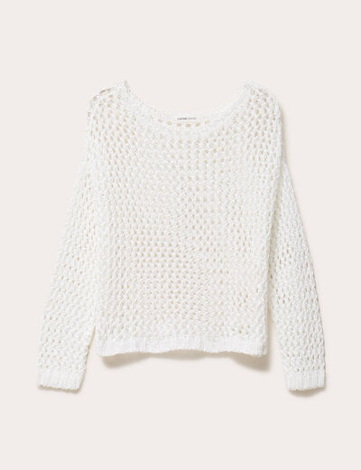 Pull ajouré manches longues dentelle blanc femme