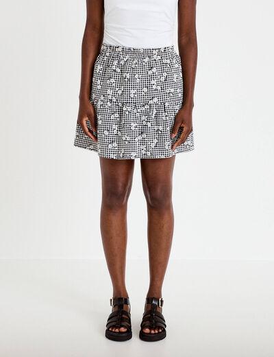 Jupe-short vichy broderie noir femme
