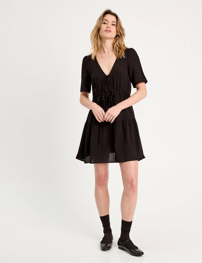 Robe évasée avec noeuds noir femme