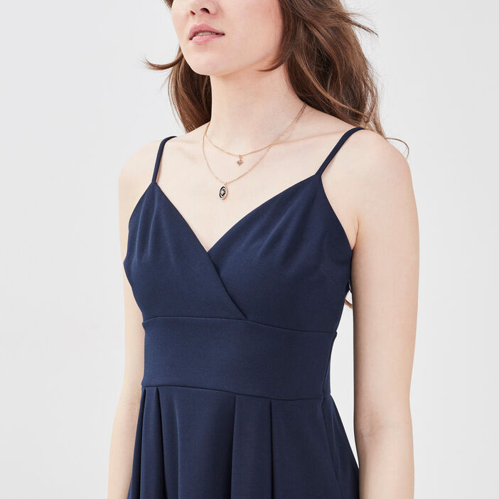 Robe évasée avec bretelles bleu marine femme