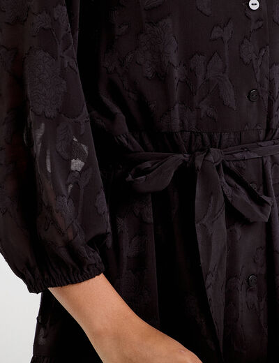Robe chemise évasée ceinturée noir femme