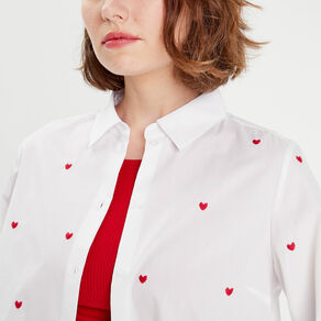 Chemise manches longues brodée blanc femme