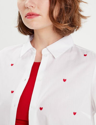 Chemise manches longues brodée blanc femme