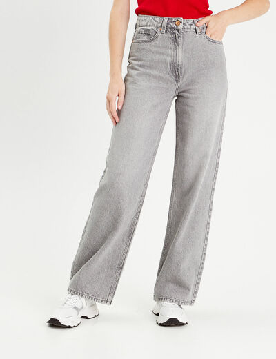 Jeans wide leg taille haute denim gris femme
