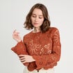 Pull ajouré effet crochet terracotta femme