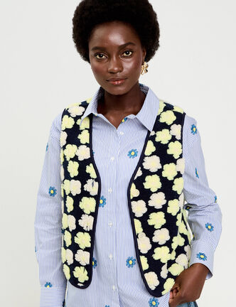 Gilet sans manches &agrave; motif effet polaire bleu marine femme