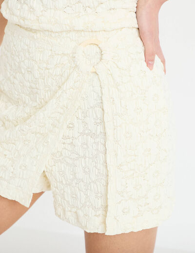 Jupe-short &eacute;vas&eacute;e en maille ecru femme