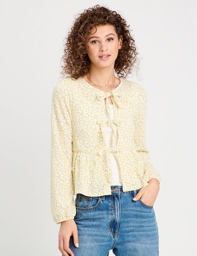 Blouse nouée manches longues blanc femme