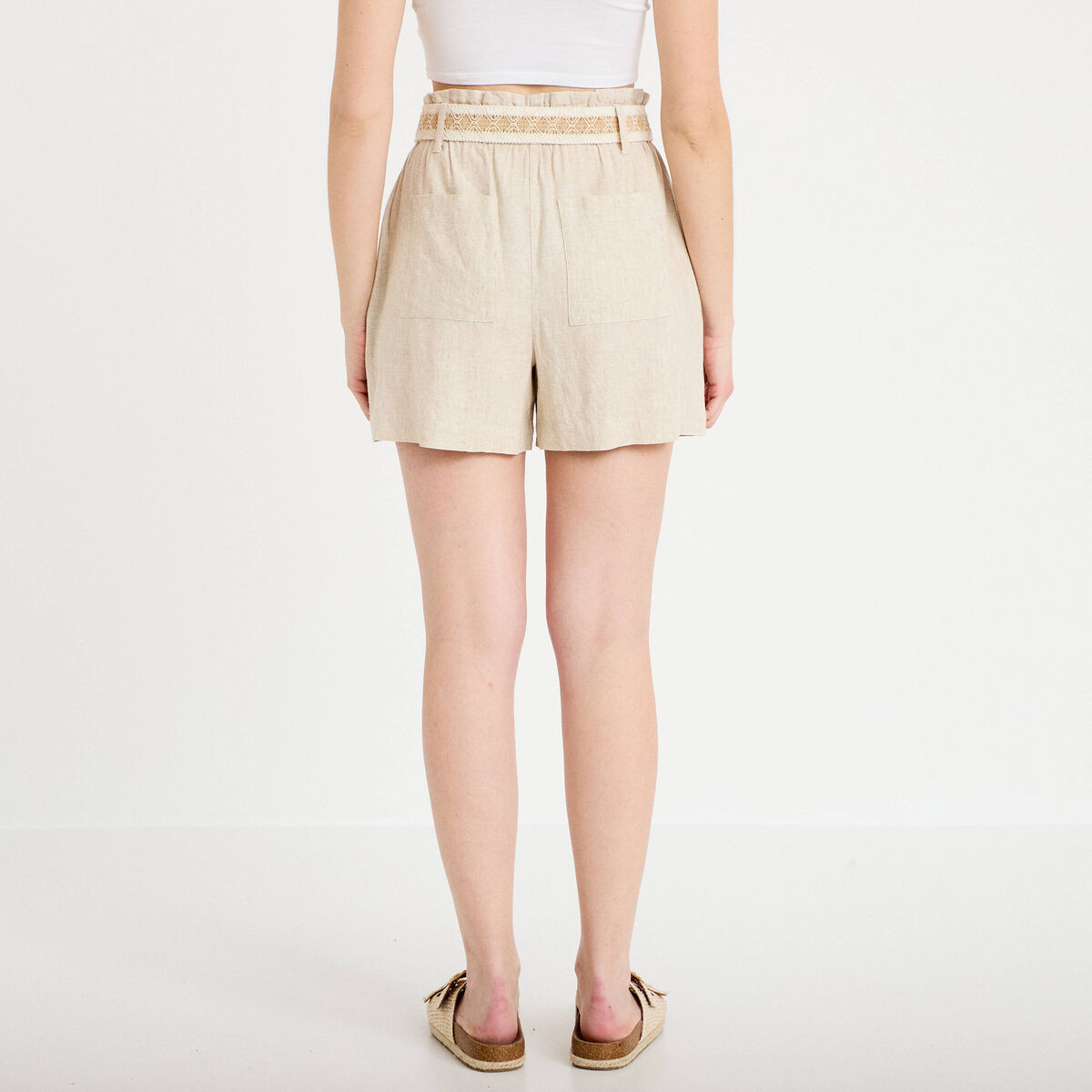 Short avec ceinture amovible beige femme