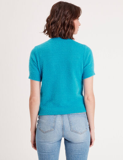 Pull manches courtes bleu femme