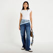 Jeans wide leg taille haute bleu fonc&eacute; femme